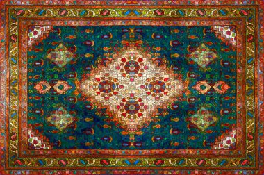 Farsça halı doku, soyut süsleme. Rhombus mandala model, Ortadoğu geleneksel kumaş dokusu. Kırmızı kestane rengi turuncu kahverengi kireç sarı Menekşe pembe mor altın tonda, arka plan olarak yararlı