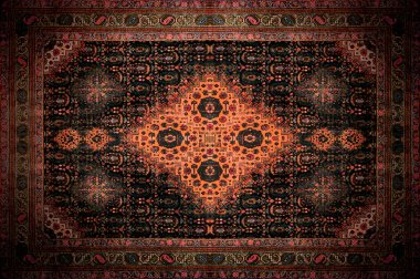 Farsça halı doku, soyut süsleme. Rhombus mandala model, Ortadoğu geleneksel kumaş dokusu. Kırmızı kestane rengi turuncu kahverengi kireç sarı Menekşe pembe mor altın tonda, arka plan olarak yararlı