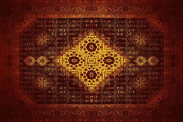 Perzisch tapijt textuur, abstract ornament. Rhombus mandala patroon, Midden-Oosten traditionele stof textuur. Rode kastanjebruine oranje bruin Limoen geel violet roze paars goud afgezwakt, handig als achtergrond — Stockfoto