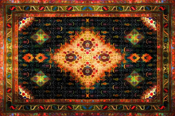 Perzisch tapijt textuur, abstract ornament. Rhombus mandala patroon, Midden-Oosten traditionele stof textuur. Rode kastanjebruine oranje bruin Limoen geel violet roze paars goud afgezwakt, handig als achtergrond — Stockfoto