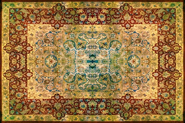 Persian Carpet Texture, abstract ornament. Round mandala pattern, Middle Eastern Traditional Carpet Fabric Texture. Turquoise milky blue grey brown yellow red — Stock Photo, Image