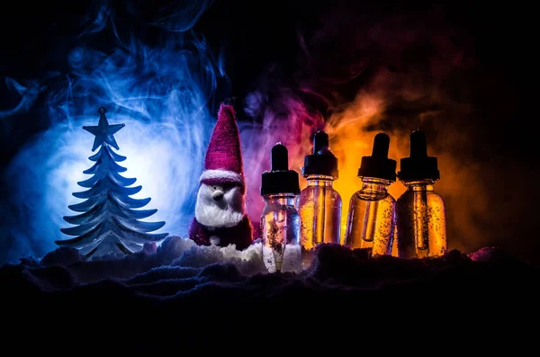 Elektronische Sigaret Met Vape Vloeistoffen Kerstversiering Bokeh Lichten Achtergrond Met — Stockfoto