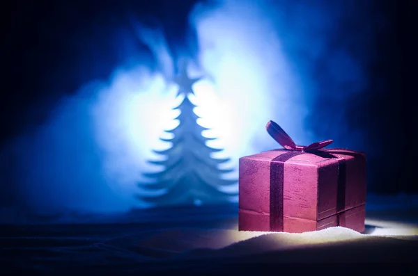 Caixa Presente Natal Vermelho Abeto Neve Decoração Casa Natal Com — Fotografia de Stock