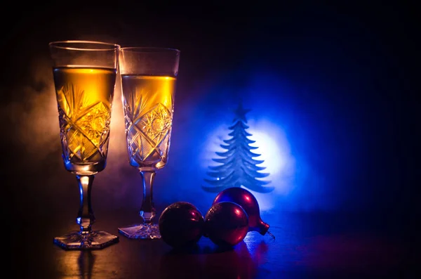 Fond Célébration Nouvel Avec Une Paire Flûtes Une Bouteille Champagne — Photo