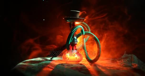 Hookah Hot Coals Shisha Bowl Orange Fire Clouds Steam Dark — Stock Video