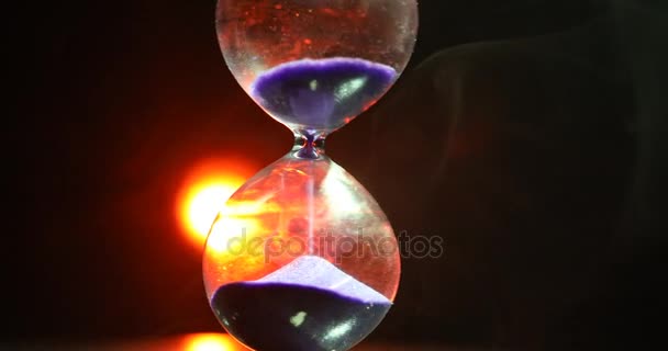 Time Concept Silhouette Hourglass Clock Rotating Smoke Dark Toned Background — Stock Video
