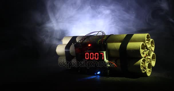 Countdown Explosive Tnt Bomb Digital Timer Dynamite Bomb Disposal Clockwork — Stock Video