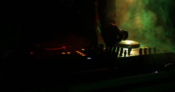 Spinning Mixing Scratching Night Club Hands Tweak Various Track Controls — стоковое видео