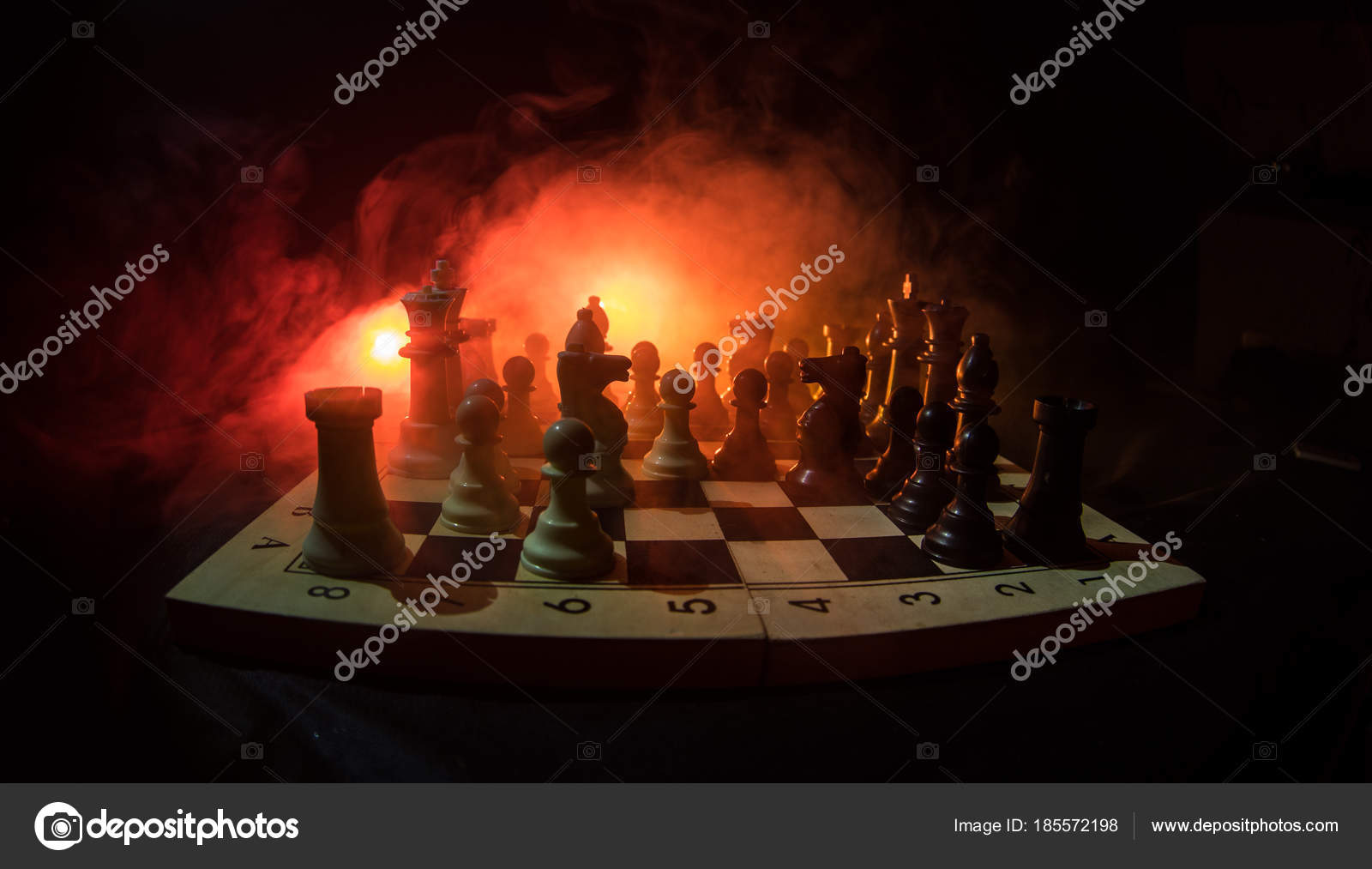 Chess Game Concept. Chess Board with Figures on Orange Background