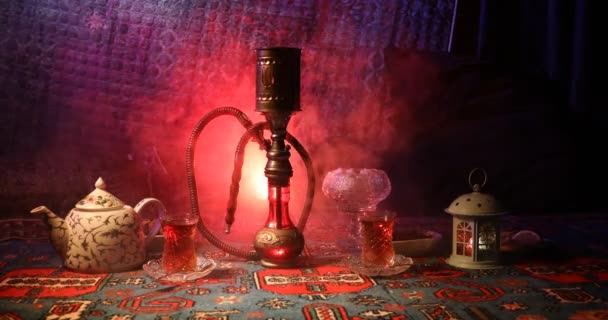 Vodní Dýmka Žhavé Uhlíky Shisha Mísy Takže Oblaka Páry Arabský — Stock video