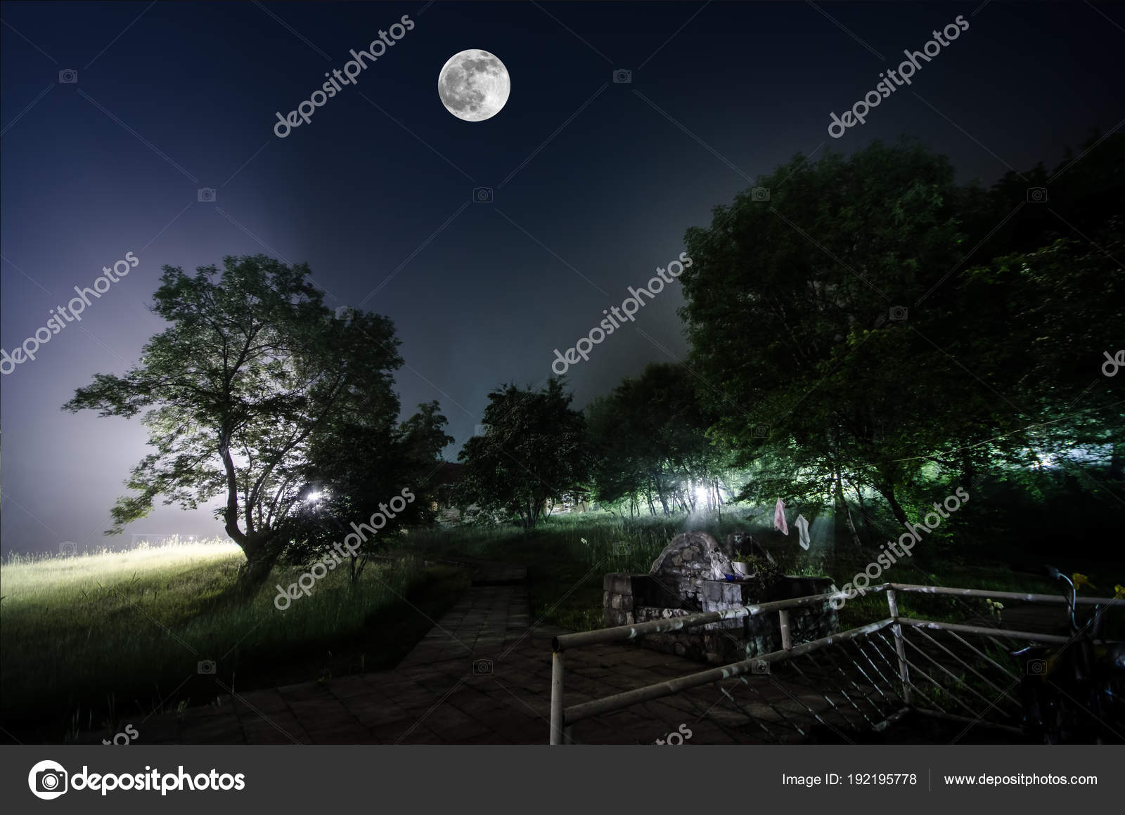 Beautiful Night Landscape Of Big Full Moon Rising Over The Mountain Road With Hill And Trees Mystical Concept Stock Photo C Zeferli Gmail Com 192195778