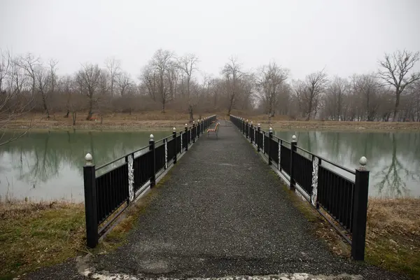 Die Atemberaubende Landschaft Der Brücke Spiegelt Sich Auf Dem Oberflächenwasser — Stockfoto