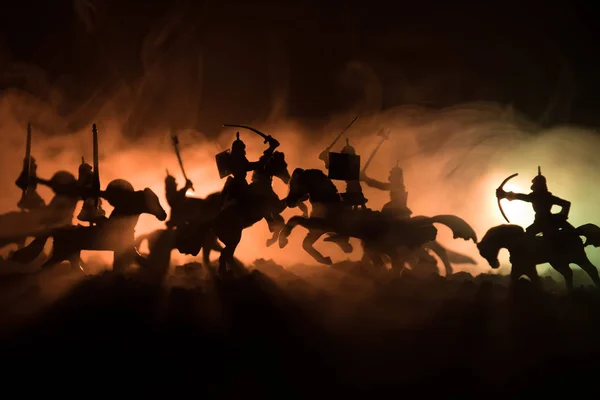 Średniowieczne Bitwy Sceny Kawalerii Piechoty Sylwetki Postaci Jako Oddzielne Obiekty — Zdjęcie stockowe