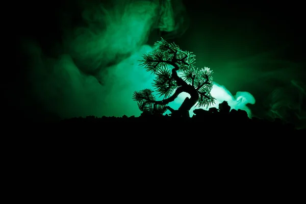 Dolunay Arka Plan Üzerinde Ağaç Siluet Japon Tarzı Ağaç Tonda — Stok fotoğraf