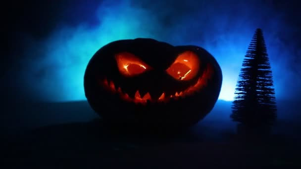 Filmato Halloween Zucca Sorriso Gli Occhi Spaventosi Notte Festa — Video Stock