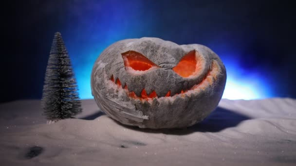 Beelden Van Halloween Pompoen Glimlach Enge Ogen Voor Party Nacht — Stockvideo