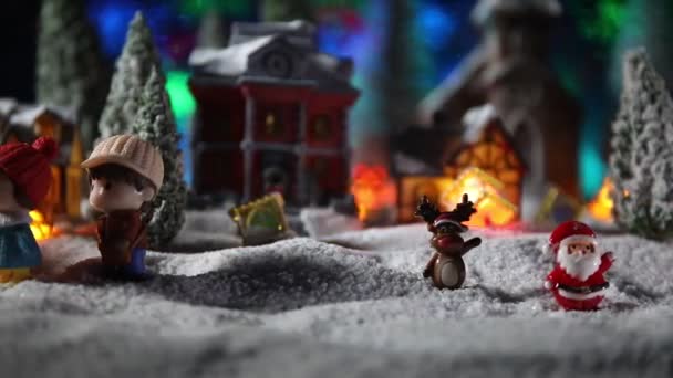 Gros Plan Une Composition Noël Avec Des Figurines Miniatures Jouets — Video