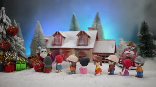 Gros Plan Une Composition Noël Avec Des Figurines Miniatures Jouets — Video