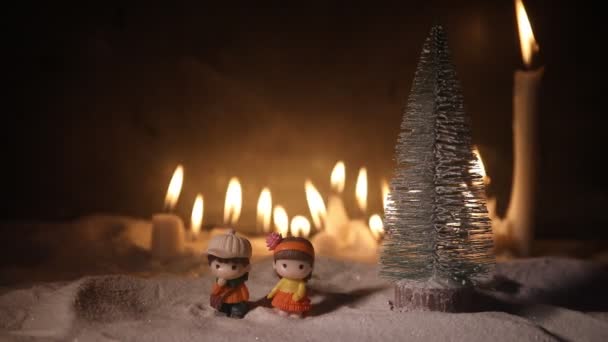 Close Footage Christmas Composition Burning Candles — Stock Video