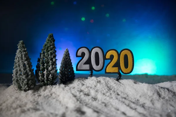 Konstverk dekoration. Gott nytt år 2020. Töm utrymmet för ditt sms. 2020 skrivet på snön — Stockfoto