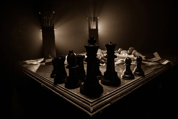 Chess Board Game Concept Business Ideas Competition Chess Figures Dark — Stock Photo, Image