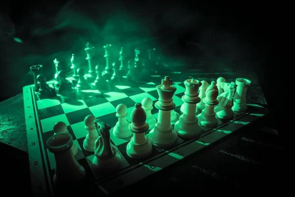 Jeu Échiquier Concept Idées Affaires Concurrence Chess Figures Sur Fond — Photo