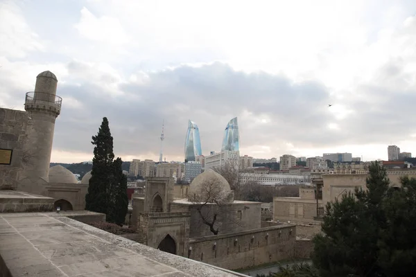 Calle Vacía Ciudad Vieja Bakú Azerbaiyán Ciudad Vieja Bakú Edificios — Foto de Stock