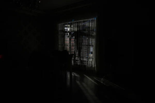Silhouette Man Standing Window Room Dark Mood Conceptual Image — Stock Photo, Image
