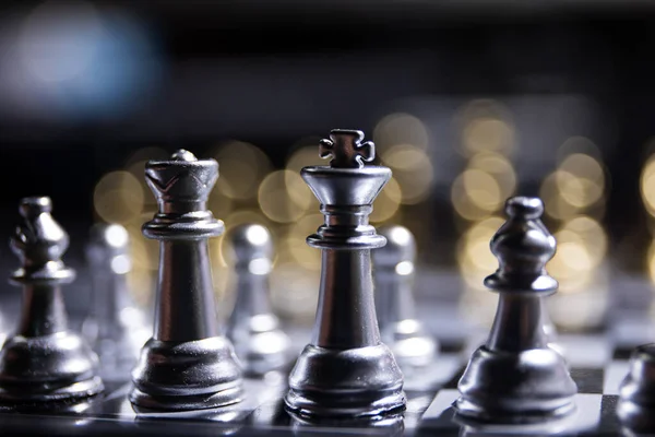 Шахматные Настольные Игры Концепции Бизнес Идей Конкуренции Шахматные Фигуры Темном — стоковое фото