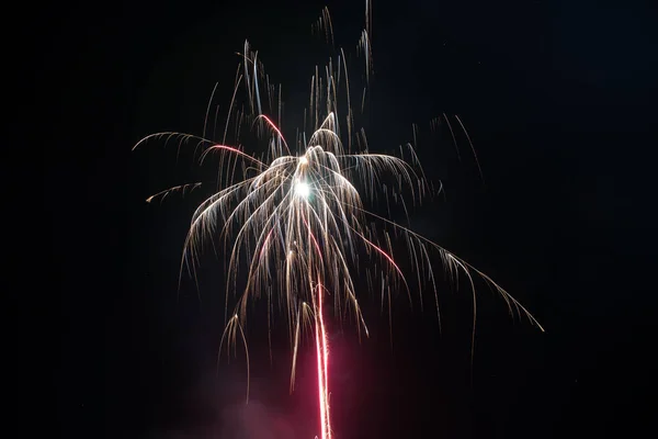 Beautiful Colorful Holiday Fireworks Night Sky Long Exposure — Stock Photo, Image