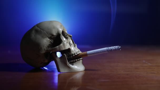 禁止吸烟的概念 用香烟装饰有创意的艺术品桌子 香烟会导致癌症和死亡 死气沉沉 头脑清醒 有选择的重点 — 图库视频影像