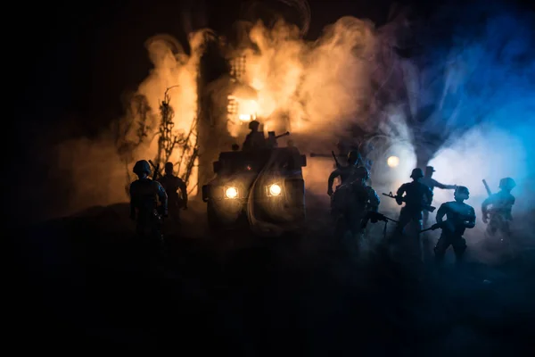 Concepto Guerra Escena Batalla Fondo Del Cielo Niebla Guerra Siluetas — Foto de Stock