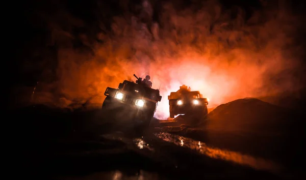 Concetto Guerra Scena Battaglia Sfondo Cielo Nebbia Guerra Lotta Silhouette — Foto Stock