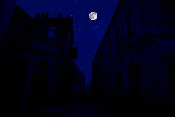 Full Moon City Night Baku Azerbaijan Big Full Moon Shining — Stock Photo, Image