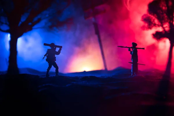 Soldaten Silhouetten Mit Panzerfaust Und Panzerfaust Kriegskonzept Militärische Silhouetten Kampfszene — Stockfoto