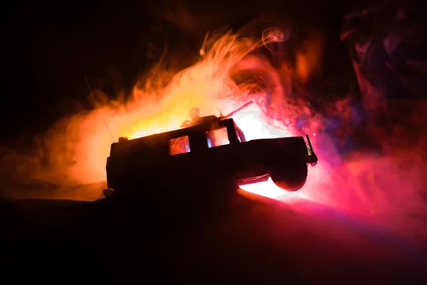 Conceito Guerra Cena Batalha Fundo Céu Nevoeiro Guerra Silhuetas Combate — Fotografia de Stock