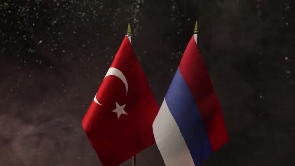 Close Footage Turkish Russian Flags Dark Background — Stock Video