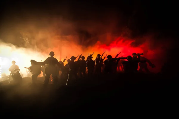 Konsep Perang Siluet Militer Adegan Pertempuran Pada Latar Belakang Langit — Stok Foto