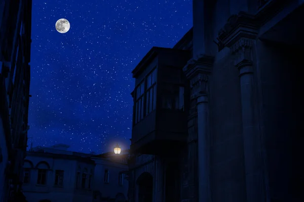 Повний Місяць Над Містом Вночі Баку Азербайджан Великий Повний Місяць — стокове фото