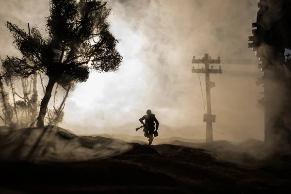 War Concept Military Silhouettes Fighting Scene War Fog Sky Background — Stock Photo, Image