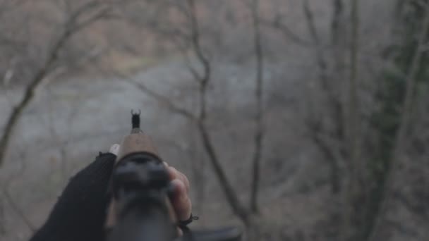 Séquences Recadrées Bandit Visant Fusil Sur Nature — Video