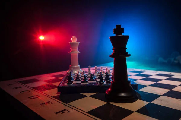 Шахова Настільна Гра Концепція Бізнес Ідеї Конкуренції Шахові Фігури Темному — стокове фото