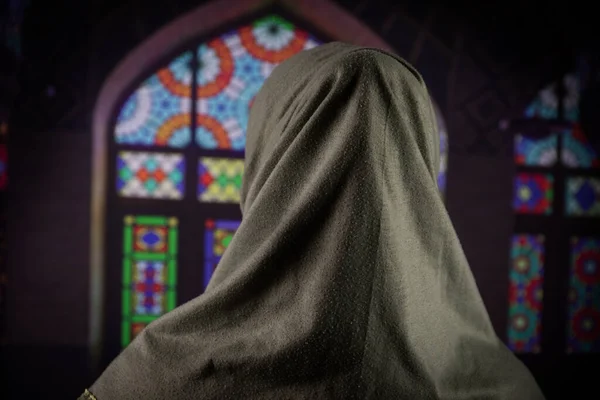 Muselman Kvinna För Allah Muslim Gud Vid Moskén Händer Muslimska — Stockfoto