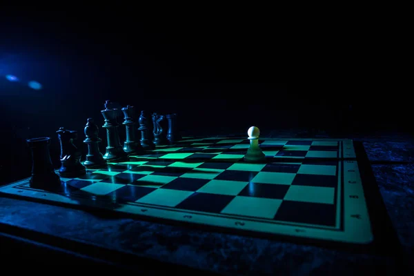 Шахова Настільна Гра Концепція Бізнес Ідеї Конкуренції Шахові Фігури Темному — стокове фото