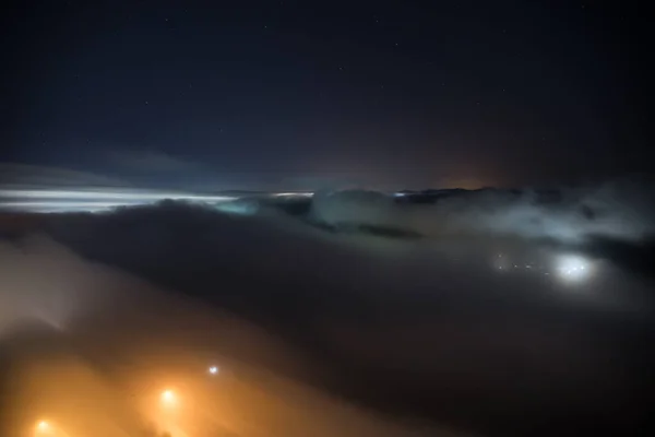 Paysage Nocturne Coloré Avec Lac Montagnes Pleine Lune Ciel Bleu — Photo