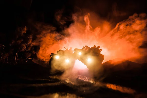 Concepto Guerra Escena Batalla Fondo Del Cielo Niebla Guerra Siluetas —  Fotos de Stock