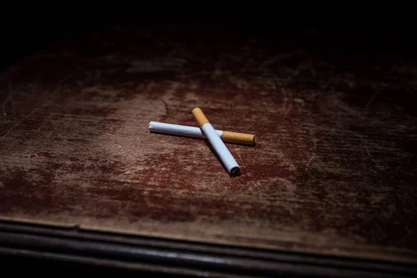Não Conceito Fumar Decoração Mesa Arte Criativa Com Cigarros Cigarros — Fotografia de Stock