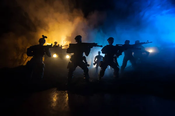 Oorlogsconcept Strijd Scène Oorlog Mist Lucht Achtergrond Vecht Silhouetten Onder — Stockfoto