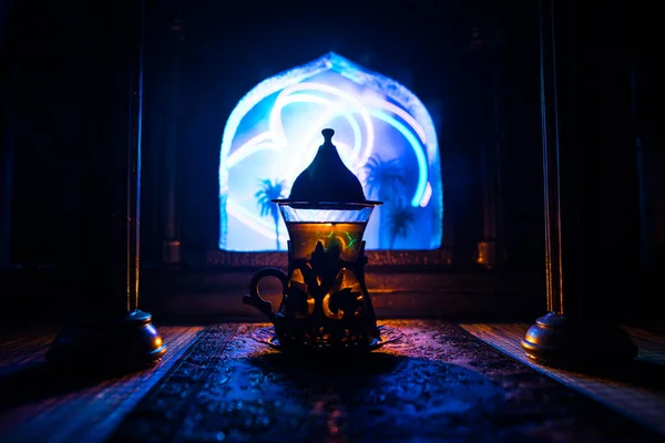 Arabska Koncepcja Herbaty Realistyczna Miniatura Wnętrz Arabskich Oknem Kolumnami Arabska — Zdjęcie stockowe