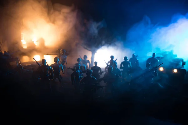 Концепція Війни Бойова Сцена Військовому Фоні Туману Бойові Силуети Під — стокове фото
